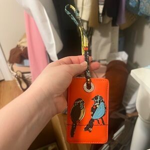 Vera Bradley Luggage Tag for Travel Orange and Pattern Leather Birds Colorful